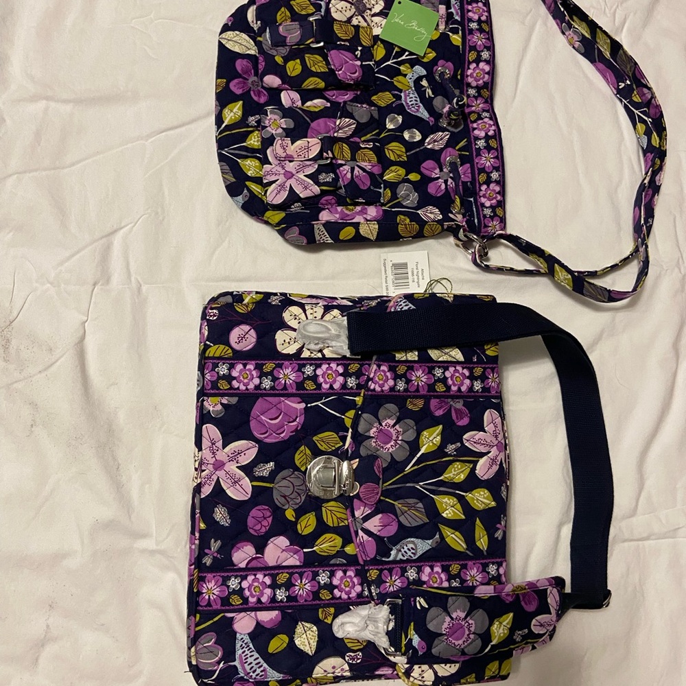 Vera Bradley Navy Floral Quilted Crossbody with Purple & Pink Flowers